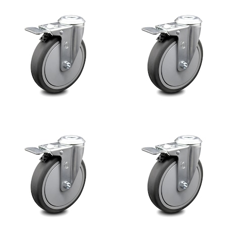 Service Caster 6 Inch Thermoplastic Rubber Swivel Bolt Hole Caster Set with Total Lock Brake SCC-BHTTL20S614-TPRB-4